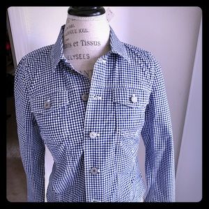 Blue and white gingham jacket